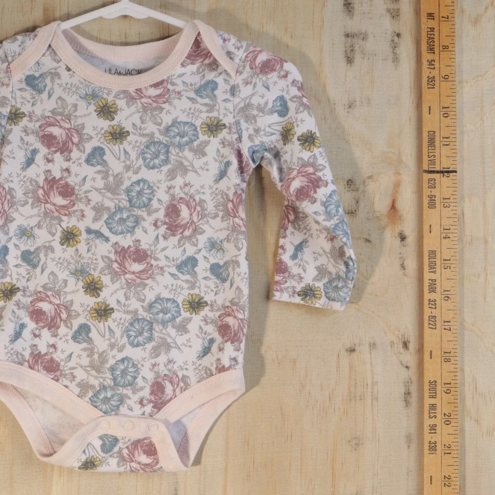 Lila & Jack Baby Girls Floral Long Sleeve Bodysuit Pink Blue 3-6M
